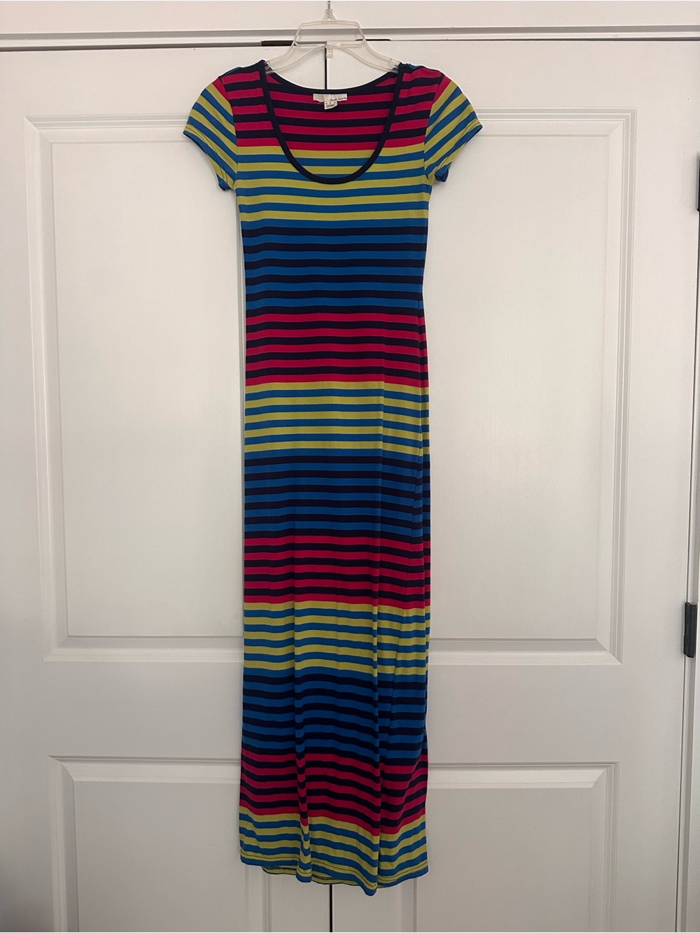 Lime green, Navy & Hot Pink Rainbow Striped Maxi Dress